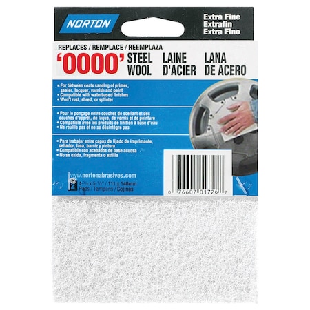 Norton Co #0000 White Synthetic Steel Wool Pad 01726